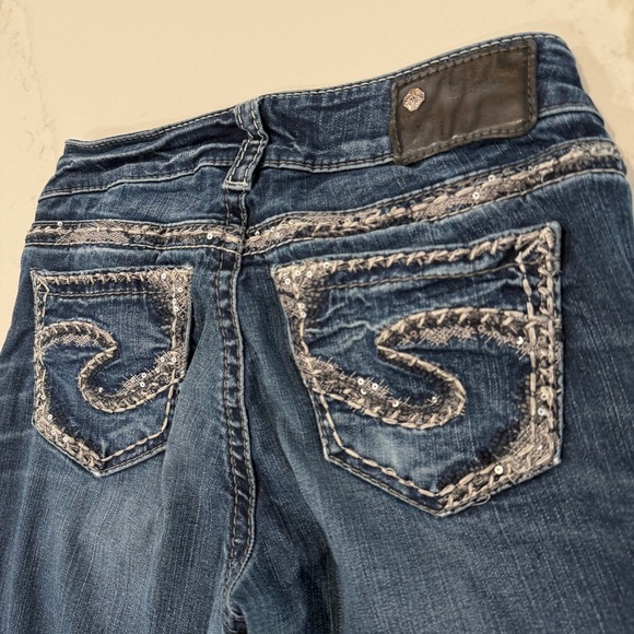 Silver Suki Mid Boot Denim Jeans Women’s W26xL31 Dark Blue Embroidered Pockets - Picture 10 of 12
